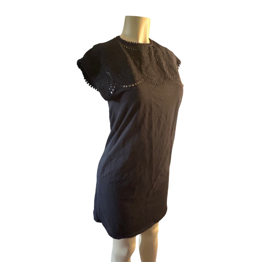Women US-4 Boden Cutwork Jersey T-Shirt Dress D0155 Black Eyelet Embroidery